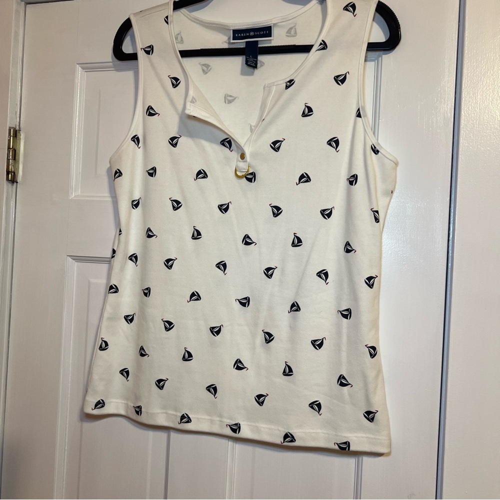 #65 KAREN SCOTT NAUTICAL SAILBOAT PRINT TANK TOP LARGE